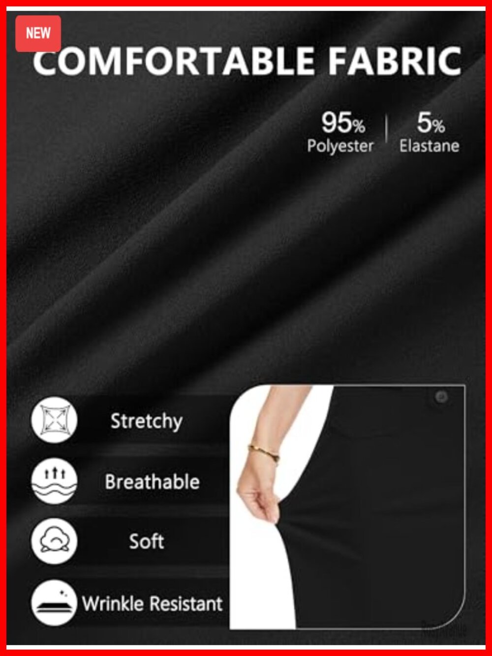 Stretch High Waist Pencil Skirt Below Knee Bodycon with Pockets - Picture 3 of 6